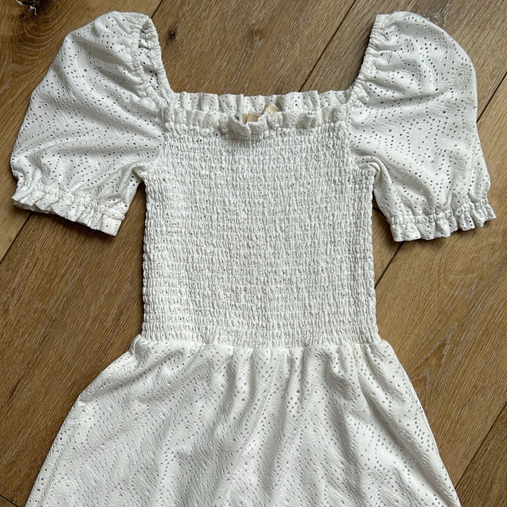 Michael Kors Womens White Eyelet Smocked Peasant Beachy Ruffle Dress Siz… - Picture 3 of 9